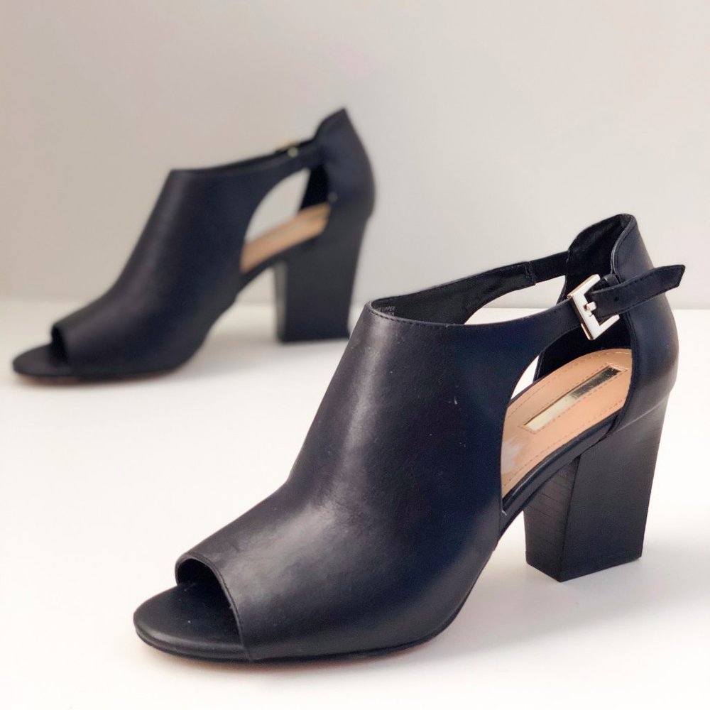 Tahari Black Leather Peep Toe Slingback Mules